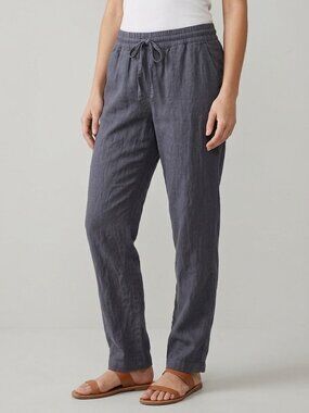 32 Degrees Cool Drawstring Elastic Waist Pants Gray Linen Blend S Women Wide Leg